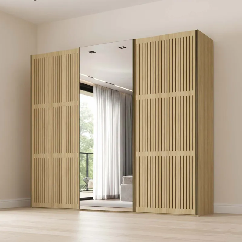 Placard Nilo 3 Puertas Mdf Natural-beige C/zapatera en Madera natural - Roperos y placares, Uruguay | Divino