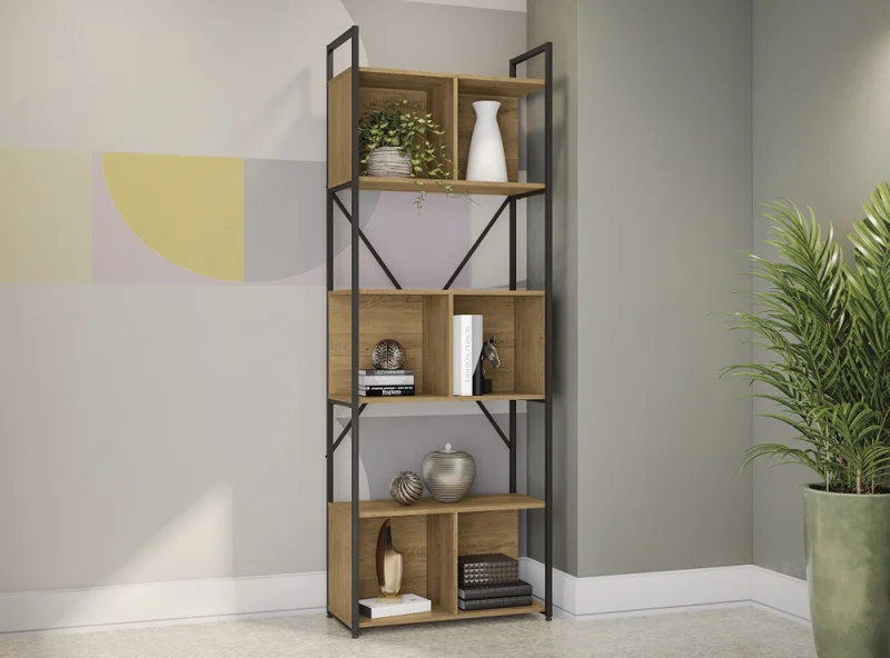 Estantería Alta con estantes 3 nichos Miel y Negro en Multicolor - Bibliotecas, Uruguay | Champagne Home, vista 3