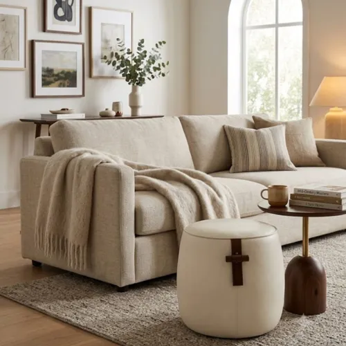 PUFF JATOBA Off White en Beige - Butacas, banquetas y puffs, Uruguay | Viasono