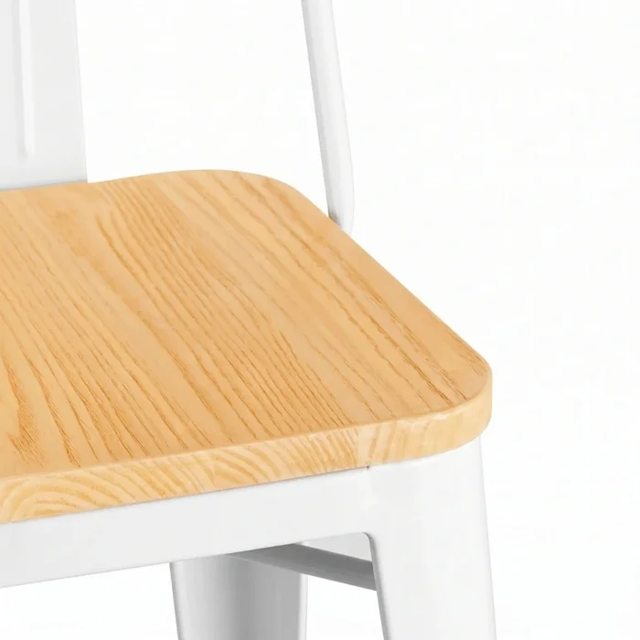 Banqueta Butaca con Respaldo Metal Madera - Tolix - Blanco en Blanco - Butacas, banquetas y puffs, Uruguay | Ecowood, vista 4