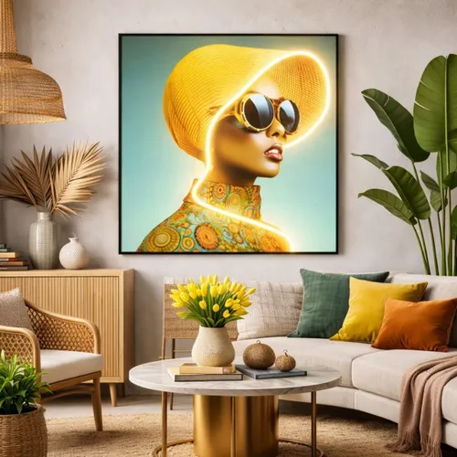 CUADRO LED SUN HAT WOMAN Amarillo  - Decoración, Uruguay | Viasono