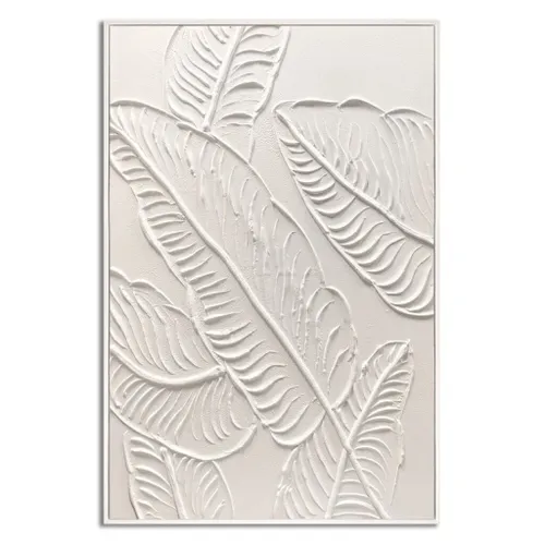 CUADRO CANVAS 60x90cm MARCO PINTURA HOJAS BLANCAS en Blanco - Decoración de pared, Uruguay | Decohogar