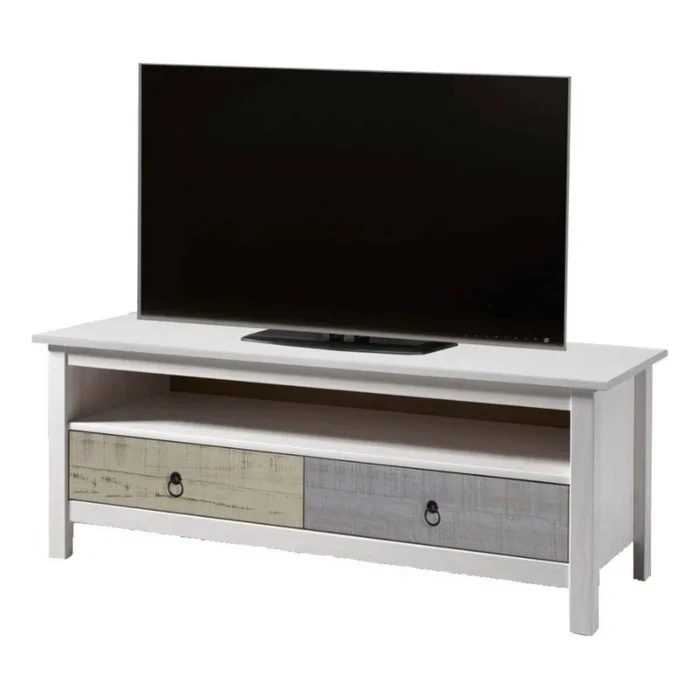 Rack 2 cajones Linea Flora - Blanco en Blanco - Muebles para TV, Uruguay | Nario Hogar, vista 3