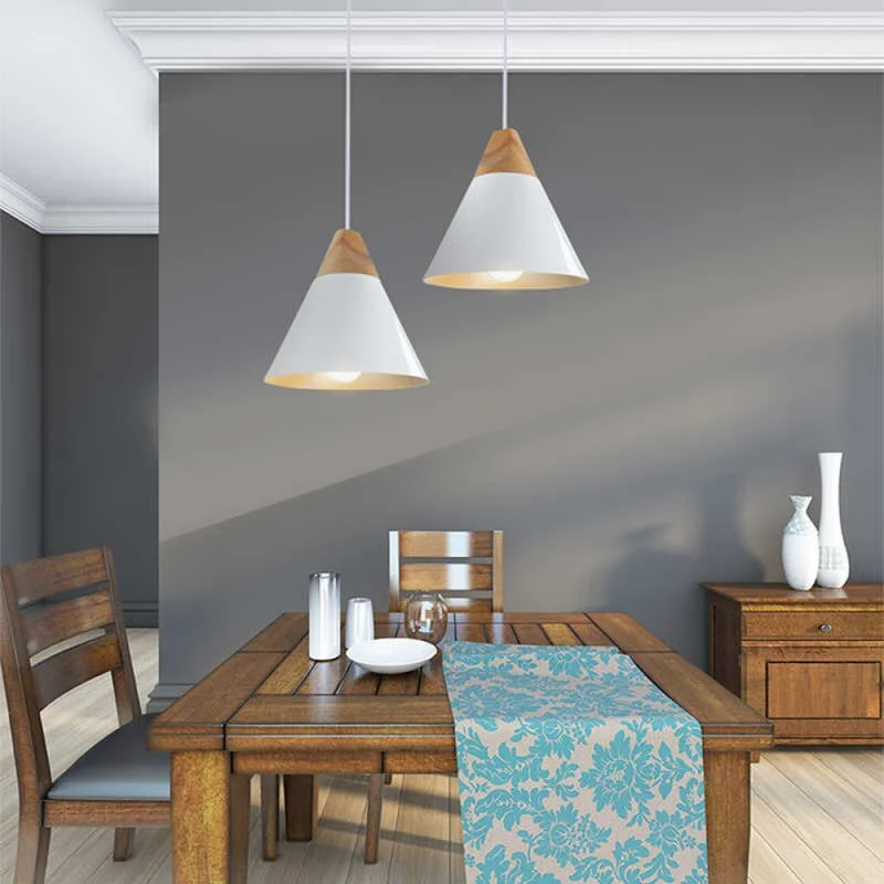 Campana de aluminio y madera cónica estilo nórdico - Blanca en Blanco - Lámparas colgantes, Uruguay | Iluminica, vista 4