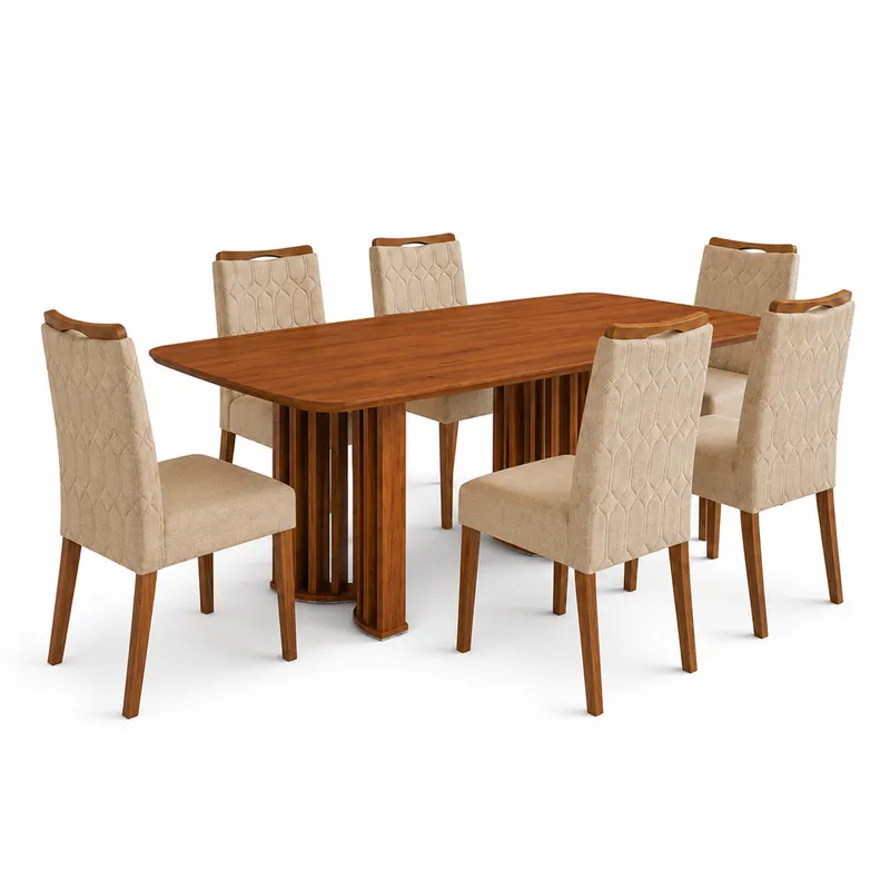 Juego De Comedor 6 Sillas Tapizadas Mesa Rectangular Mdp en Marrón - Mesas de comedor, Uruguay | Soy Hogar