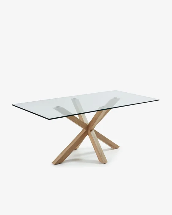 Mesa Argo 200 x 100 cm cristal patas de acero efecto madera en Madera natural - Mesas de comedor, Uruguay | Kavehome