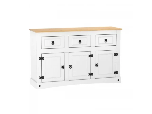 Aparador 3 puertas 3 cajones Cera/Blanco LINEA CORONA MADERA en Blanco - Comedor, Uruguay | Que Sal Muebleria