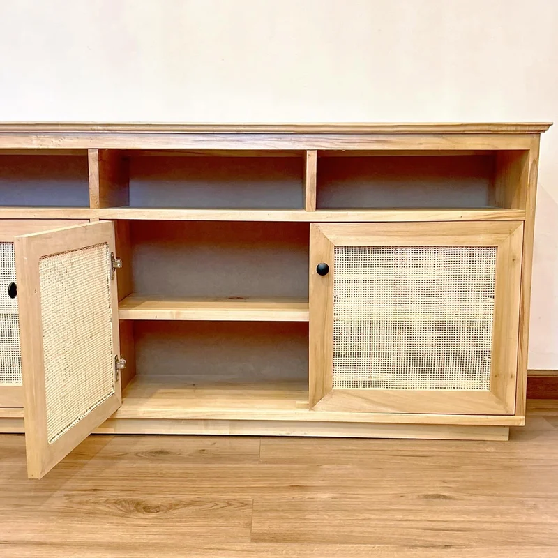 Rack o Aparador de álamo macizo y esterilla americana en Madera natural - Aparadores y recibidores, Uruguay | Decoramuss, vista 4