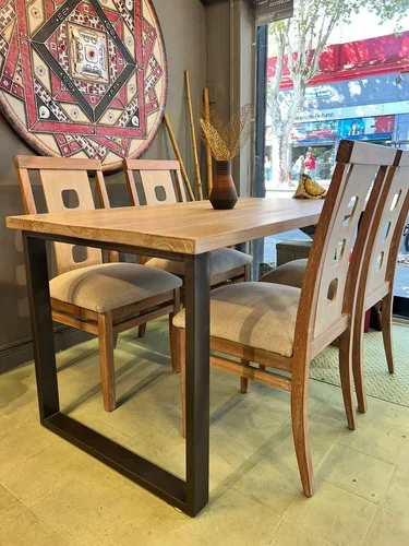 Juego Comedor Industrial Madera Maciza 4 Sillas 140x85 A Eleccion en Madera natural - Mesas de comedor, Uruguay | Ozark Home, vista 2