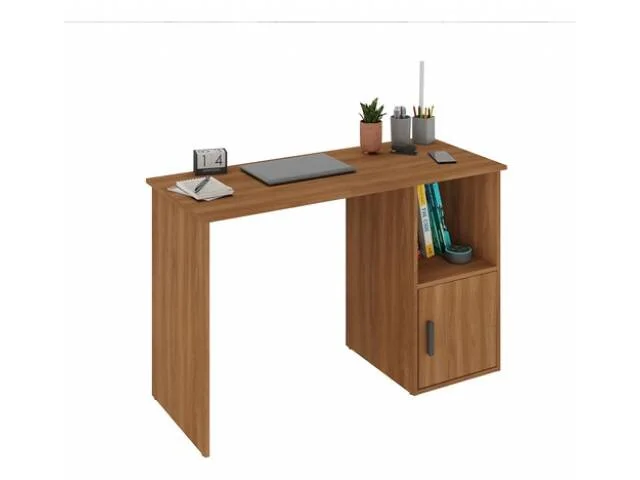 Escritorio 1 Estante y 1 Puerta Nogal en Gris - Escritorios y sillas de escritorio, Uruguay | Que Sal Muebleria