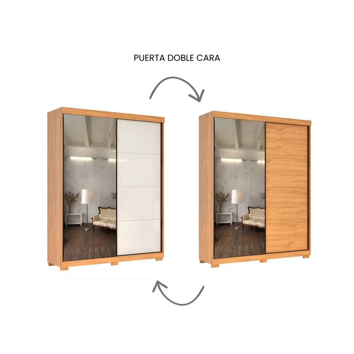 Ropero 2 puertas corredizas con espejo Doble Cara - Nordik en Beige - Roperos y placares, Uruguay | Ecowood, vista 4