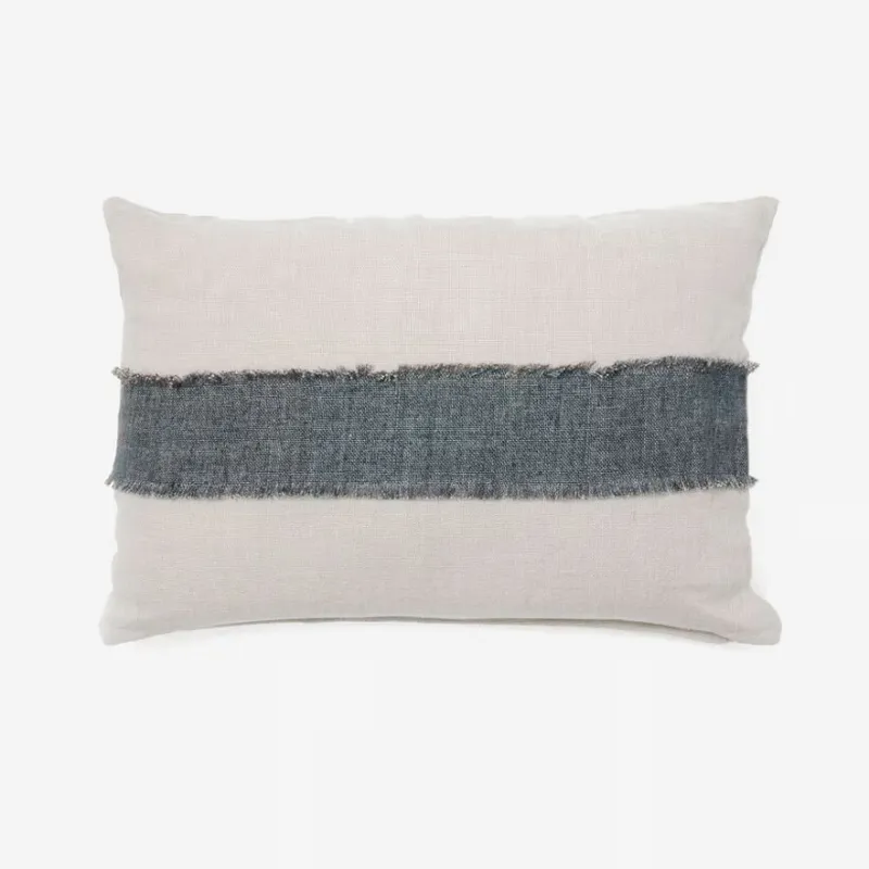 Almohadón Daf 100% de lino - beige y gris con flecos 40 x 60 cm en Beige - Textiles, Uruguay | Kavehome