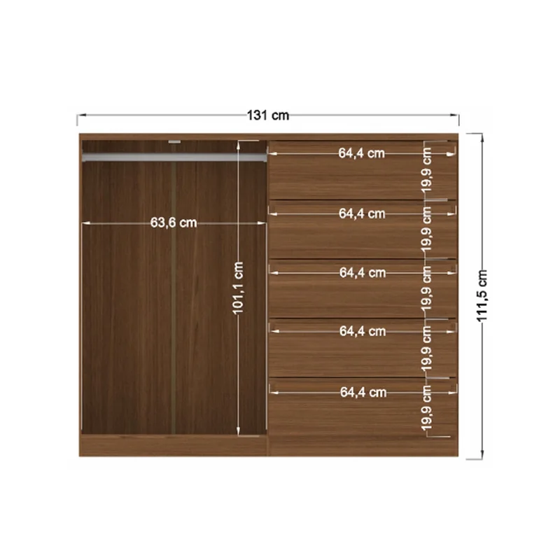 Comoda Cajonera 2 Puertas 5 Cajones 100% Mdp Dormitorio Jatoba Arena en Beige - Cómodas, Uruguay | Soy Hogar, vista 3