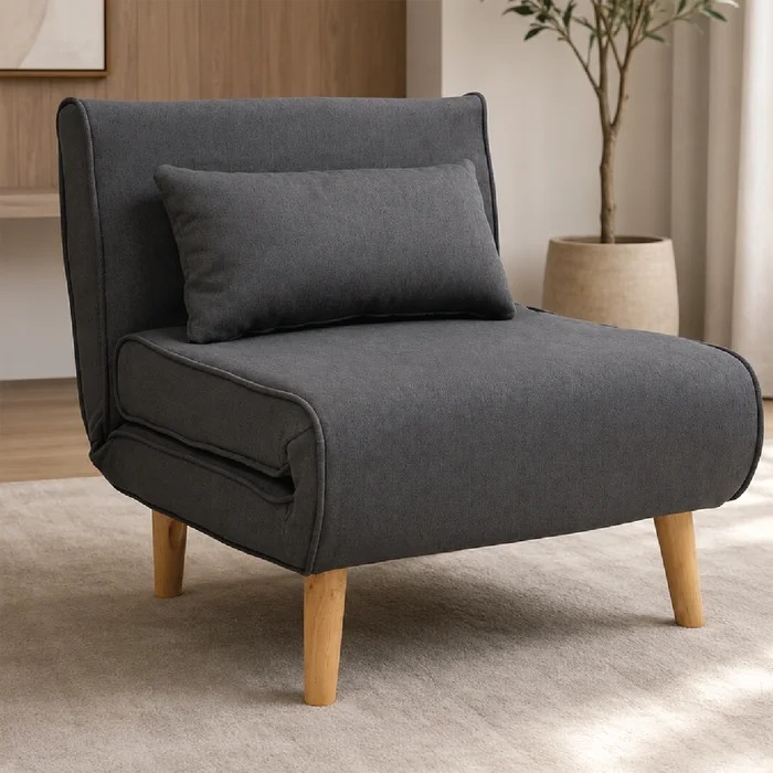 Sofa Cama 1 Plaza Plegable Patas De Madera Tapizado Tela en Gris - Sillones y sofás, Uruguay | Soy Hogar, vista 3