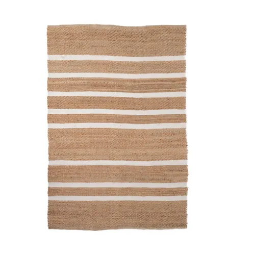 Alfombra Oriza de Yute Natural con Líneas Blancas - 230 x 160 cm - Textiles, Uruguay | Berna home