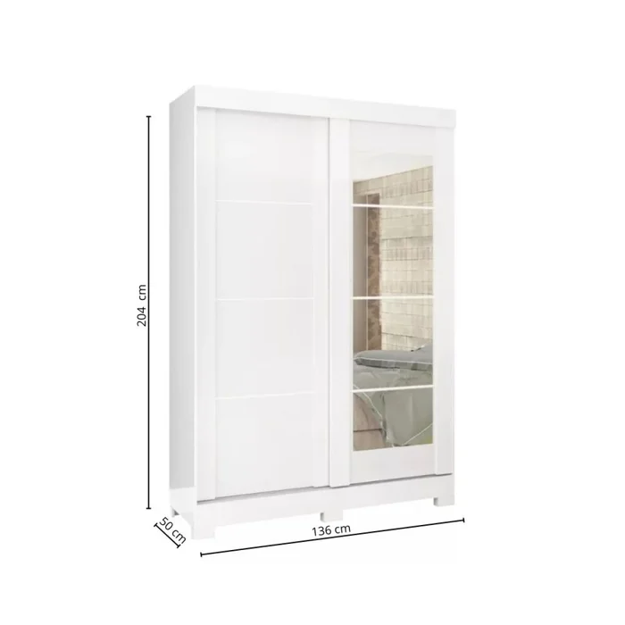 Ropero 2 puertas corredizas con espejo en Blanco - Roperos y placares, Uruguay | La Cueva Muebles, vista 4