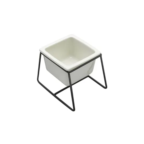 MACETA CERAMICA RECT. C/BASE 8x8x9CM BLANCO/NEGRO en Blanco - Macetas, Uruguay | Koz