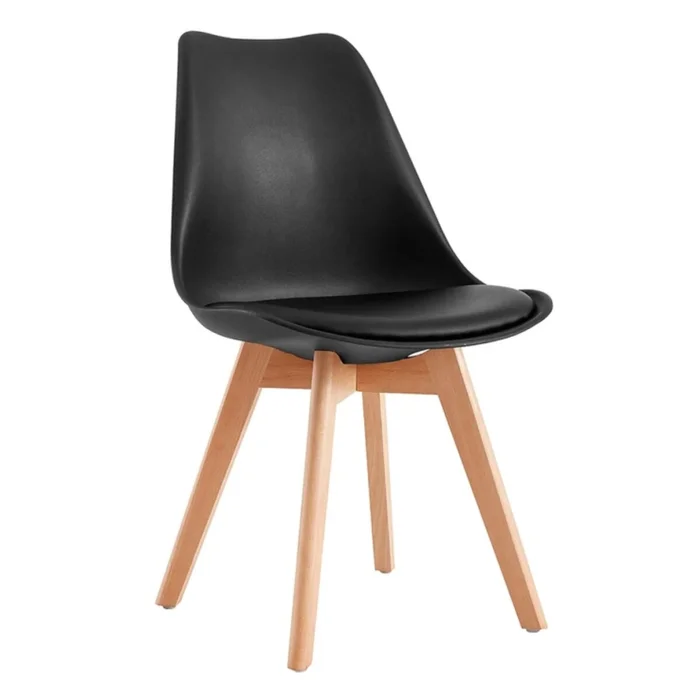 Silla Eames Tapizada Eco Cuero Acolchada Patas Madera - Negro en Negro - Sillas, Uruguay | Rústico Hogar, vista 2