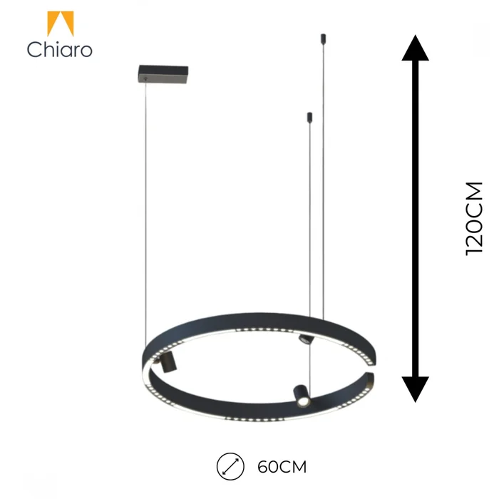 Colgante Led circular anillo suspendido y spots 40W Dimerizable en Negro - Lámparas colgantes, Uruguay | Iluminica, vista 3