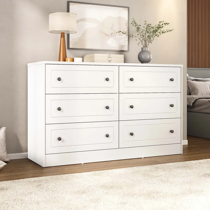Cómoda 6 Cajones Mdf Blanco Americano Plus en Blanco - Cómodas, Uruguay | Divino, vista 3