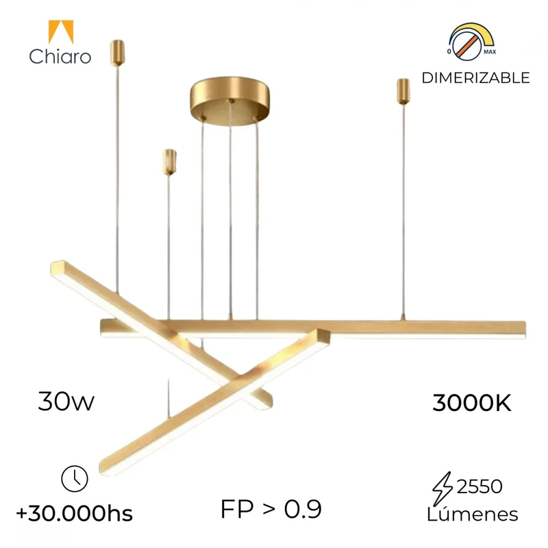 Colgante Led lineal 3 barras 30W Dimerizable - DORADA en Amarillo - Lámparas colgantes, Uruguay | Iluminica, vista 5