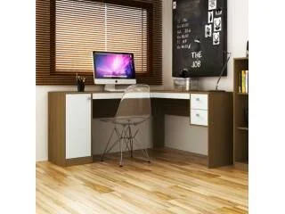 Escritorio en L 1 puerta 2 cajones Nogal/Negro - Escritorios y sillas de escritorio, Uruguay | Que Sal Muebleria, vista 3