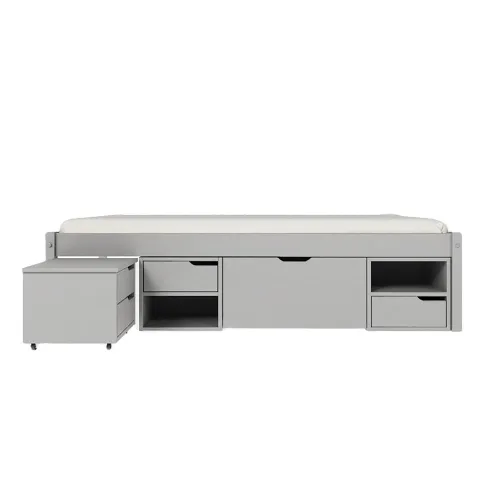 Cama Madera Maciza Con Cajones - 1 plaza - Línea Onix - Gris en Gris - Dormitorio, Uruguay | Ecowood