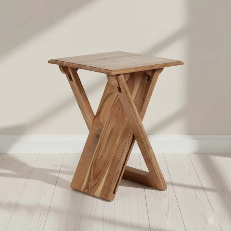 Mesa Auxiliar Madera Marron Plegable Castaño en Marrón - Mesas de living, Uruguay | Divino