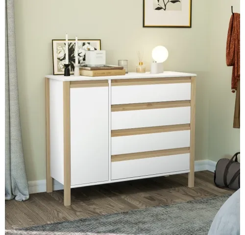 Comoda Combinado Madera 1P, 4C Blanco/Miel - Cómodas, Uruguay | Que Sal Muebleria