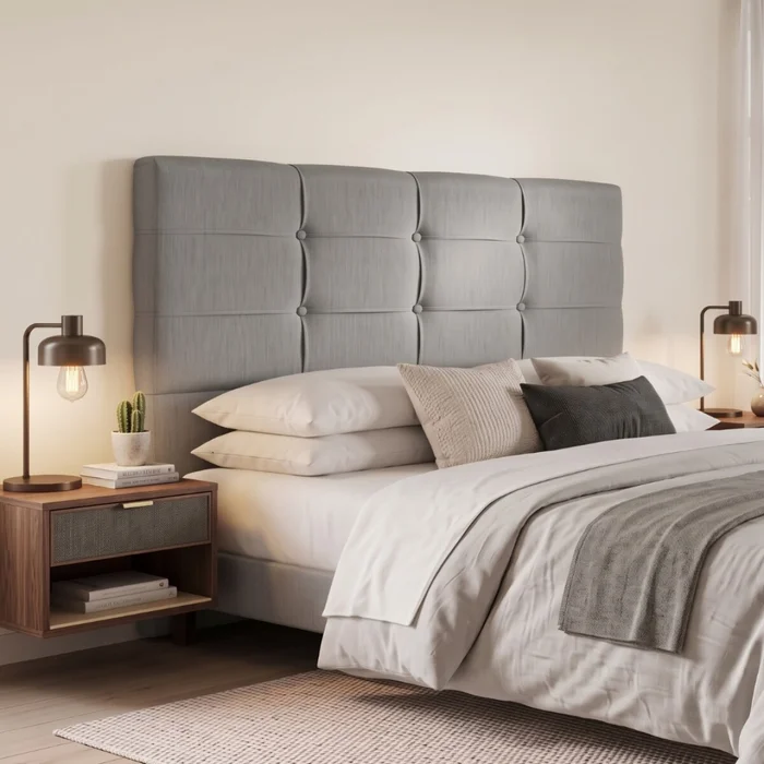 Respaldo Queen Madera y Tela - London 160 - Gris en Madera natural - Respaldos de cama, Uruguay | Rústico Hogar