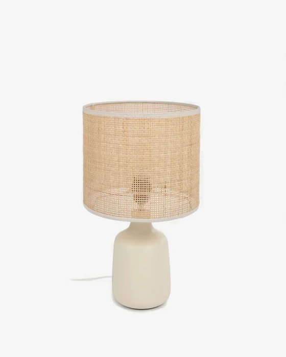 Lámpara de mesa Erna de cerámica blanco y bambú con acabado natural en Multicolor - Lámparas de mesa, Uruguay | Kavehome