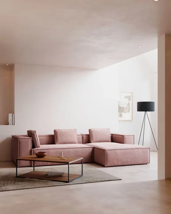 Sofá Blok 3 plazas chaise longue - derecho pana gruesa rosa 300 cm en Rosa - Sillones y sofás, Uruguay | Kavehome, vista 2