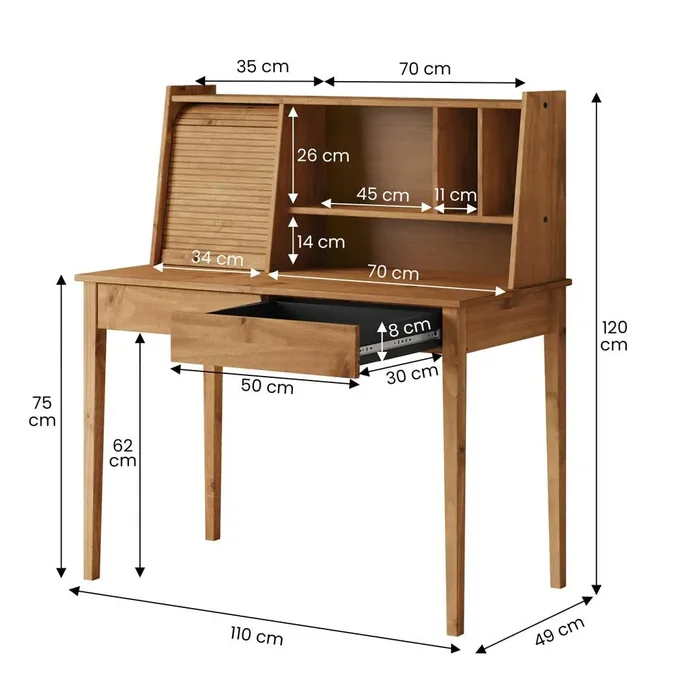 Escritorio Alice 110CM 2 Cajones - Madera Maciza en Madera natural - Escritorios, Uruguay | Balton, vista 4