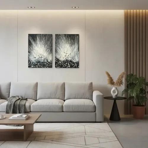 Cuadro dividido en Blanco, Gris, Negro, Uruguay | Champagne Home