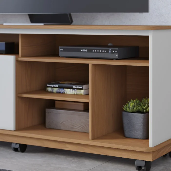 Rack Tv 2 Puertas Varios Estantes Y Ruedas Hasta 65 Pulgadas en FREIJO OFF WHITE - Muebles para TV, Uruguay | Soy Hogar, vista 3