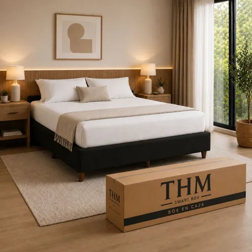 Cama SmartBox HAMPTONS 2 Plazas 140x190 cm - Negro en Negro - Dormitorio, Uruguay | La Cueva Muebles