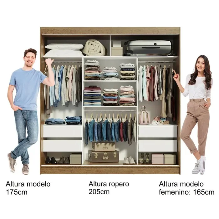 Ropero Placard Matrimonial Reno 180CM Pareja con 1 Espejo 3 Puertas Corredizas en Rustic/Negro - Roperos y placares, Uruguay | Balton, vista 18