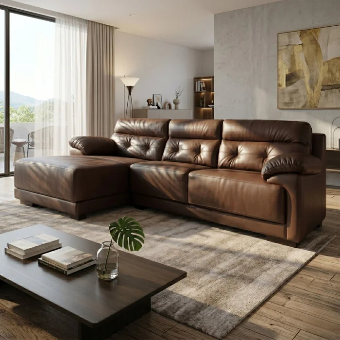 Sofá Albany - 3 cuerpos - Caramelo - Chaise Derecho en Marrón - Sillones y sofás, Uruguay | Rústico Hogar