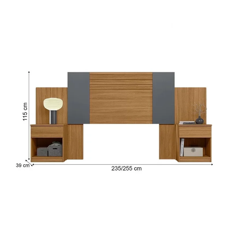 Respaldo Cabecera 2 Plazas Con Mesas De Luz 1 Cajon en Madera natural - Respaldos de cama, Uruguay | Soy Hogar, vista 3