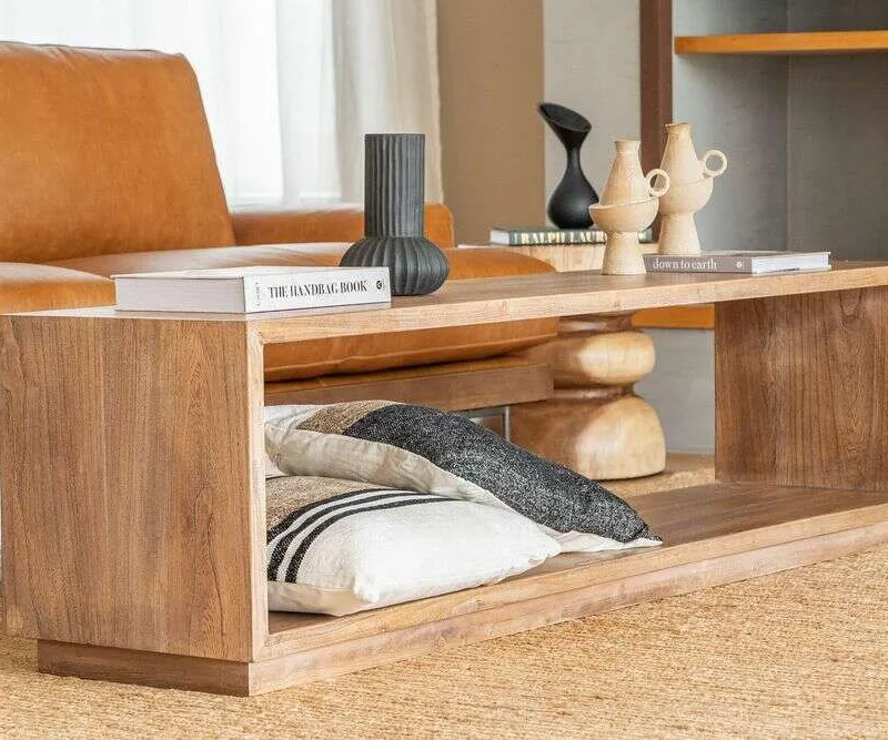 RACK / MESA LIVING CUBO - 1.75 X 0.40 MTS en Madera natural - Muebles para TV, Uruguay | La Iberica