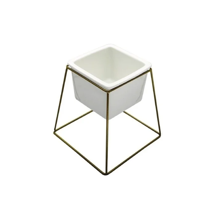 MACETA CERAMICA CUAD. 11x11x16CM BLANCO/DORADO en Blanco - Macetas, Uruguay | Decohogar