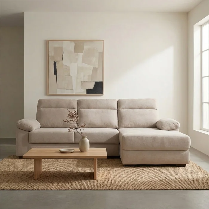 Rinconera Owen - Tela Microfibra - Chaise derecho - 12072 (Beige) en Beige - Sillones y sofás, Uruguay | NYR, vista 2