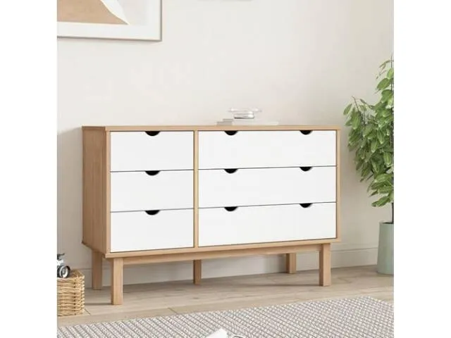 Comoda 6C Mel/Gris Linea Nordica en Madera Maciza en Mel/Blanco - Cómodas, Uruguay | Que Sal Muebleria