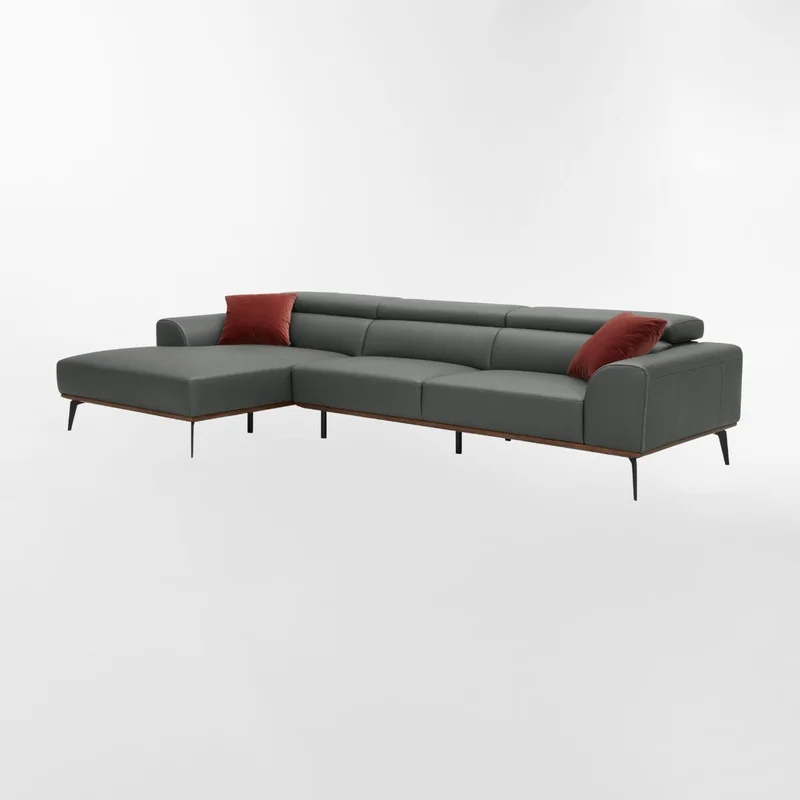 Sofá con chaise DUNA CUERO GRIS IZQUIERDO - Sillones y sofás, Uruguay | Viasono, vista 3