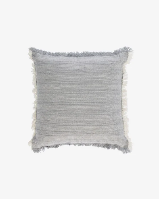 Almohadón Devi 100% algodón flecos beige y azul 45 x 45 cm en Azul - Textiles, Uruguay | Kavehome