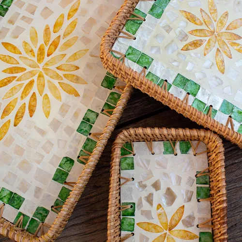 SET 3 BANDEJAS NÁCAR Y RATÁN en Multicolor - Decoración, Uruguay | Cabana