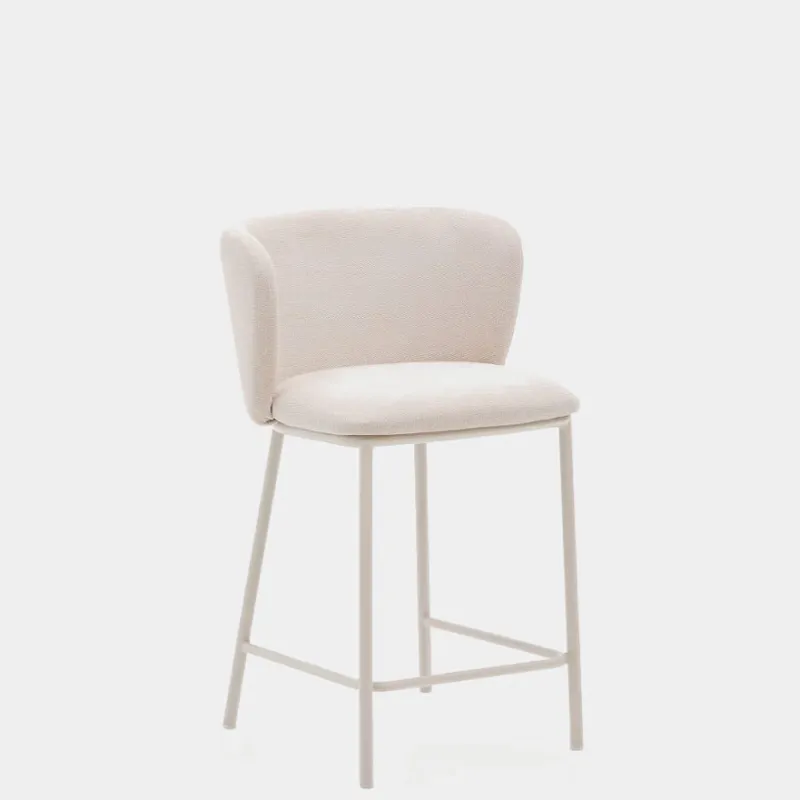 Taburete Ciselia de chenilla beige y acero beige altura 65 cm en Beige - Butacas, banquetas y puffs, Uruguay | Kavehome