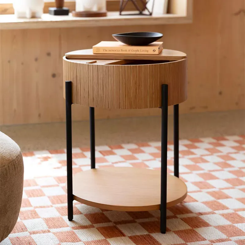 MESA AUXILIAR SLIDES BEIGE CIRCULAR en Madera natural - Mesas de comedor, Uruguay | Viasono