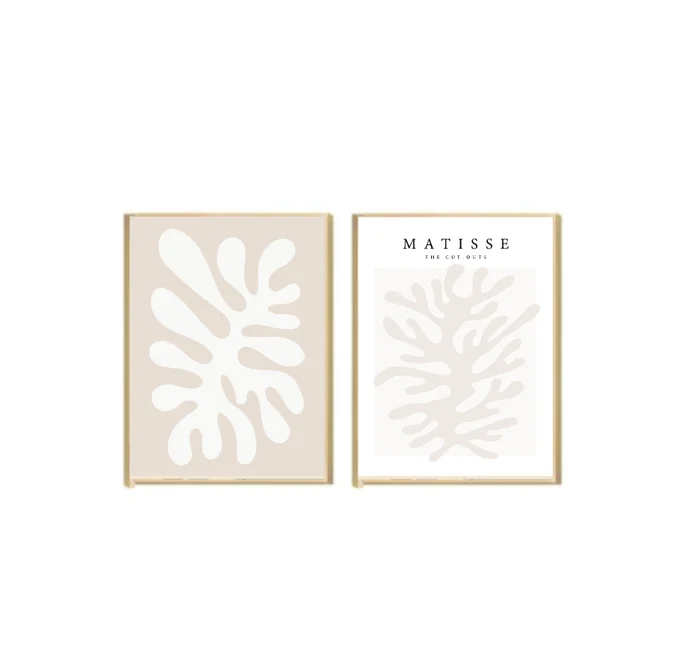 Kit 2 Cuadros - Matisse Beige/Blanco - 30 x 40 en Blanco / Beige / Negro – Material Marco: Pino – Moldura Caja - Decoración de pared, Uruguay | Berna home