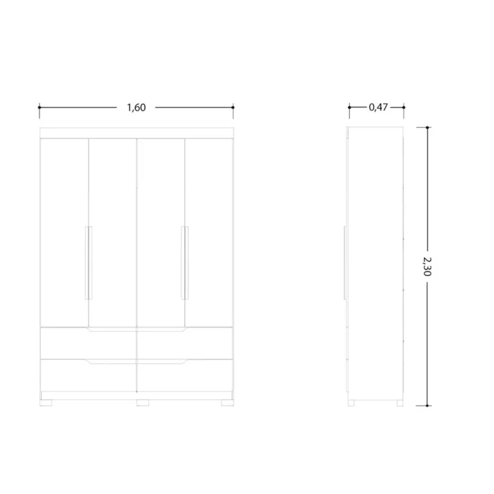 Ropero 4 puertas 4 cajones - Línea FIT - Blanco en Blanco - Roperos y placares, Uruguay | Ecowood, vista 4